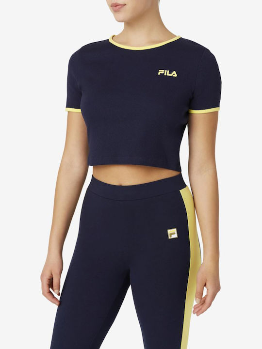 Fila Perla Women's Summer Crop Top Cotton Short Sleeve Navy Blue