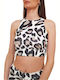 Elita Women's Summer Crop Top Sleeveless Animal Print White