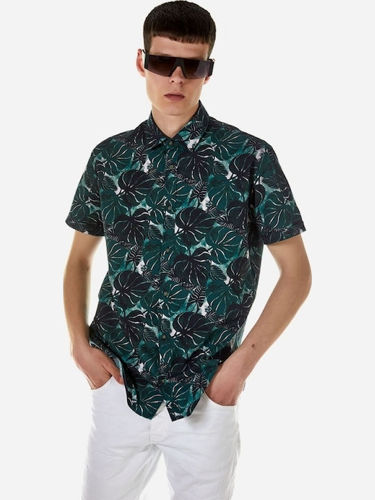 Cămașă Bărbați Mâneca Scurtă 100% Bumbac Regular Fit Model Floral Verde