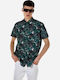 Cămașă Bărbați Mâneca Scurtă 100% Bumbac Regular Fit Model Floral Verde