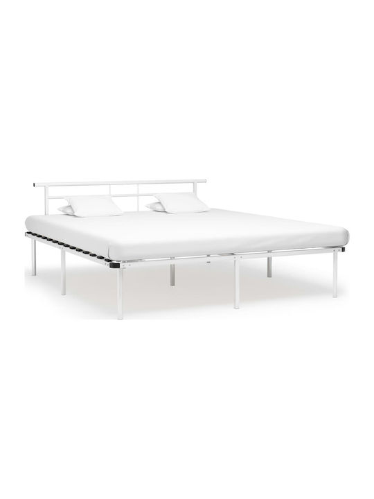Κρεβάτι King Size Μεταλλικό Λευκό με Τάβλες για Στρώμα 180x200cm