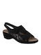 Naturelle Leder Damen Sandalen Anatomisch mit Chunky niedrigem Absatz in Schwarz Farbe