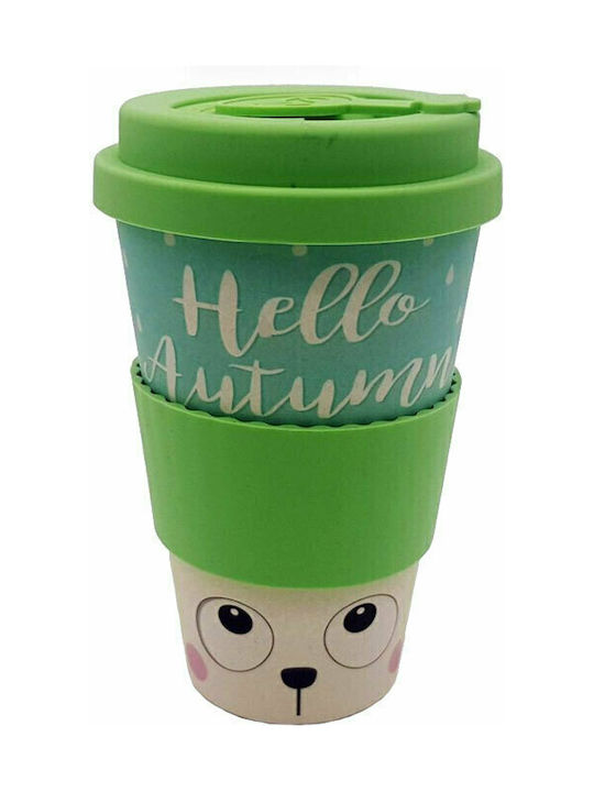 Spacecow Hello Autumn Cănă Bambus cu capac Verde 400ml 1buc