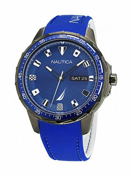 Nautica Coba Lake Ανδρικό Ρολόι 48mm Μπαταρίας με Μπλε Δερμάτινο Λουράκι