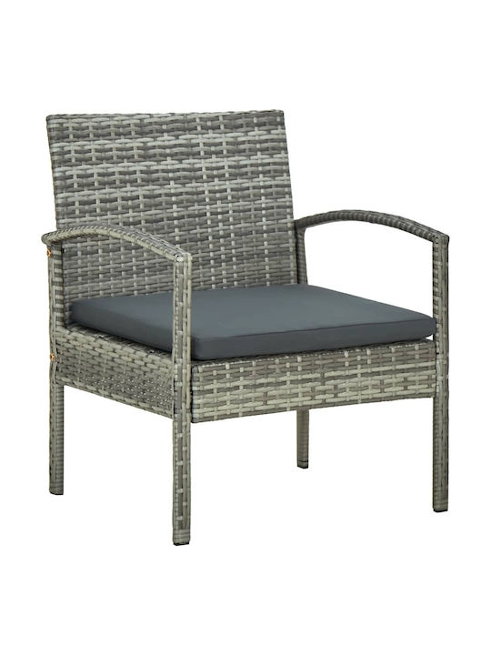 Outdoor Armchair Rattan Grey with Cushion 1pcs 58x58x72cm.