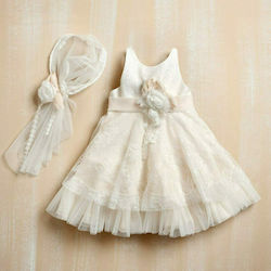 Lollipop Celebrations Φ436 Ecru Lace Baptism Outfit with Hair Accessories , Dress & Cardigan 3pcs