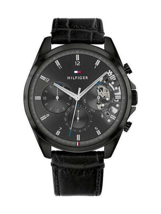 Tommy Hilfiger Baker Men's Watch 44mm Chronograph Battery with Black Leather Strap