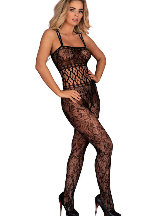 Livia Corsetti Junonna Bodystocking Sexy Bodystockings Gittermuster mit Offenem Schritt Schwarz