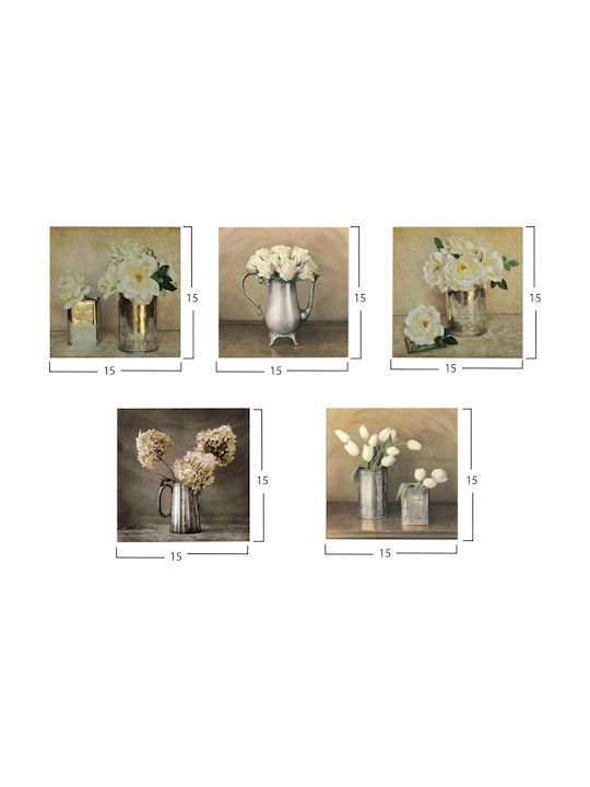 HomeMarkt Flowers Fivefold Painting Wooden 75x15cm