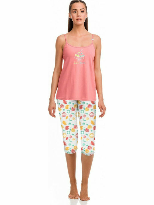 Vamp Sommer Damen Pyjama-Set Baumwolle Rosa