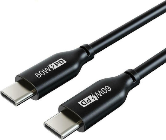 Cabletime CM60 PD60W USB 2.0 Cable USB-C male - USB-C 60W PD Μαύρο 2m CT-CM60-PB2