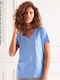 Superdry Γυναικείο T-shirt με V Λαιμόκοψη Γαλάζιο