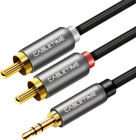 Cabletime Καλώδιο Ήχου 3.5mm male - RCA male Μαύρο 1.8m με Επίχρυσους Ακροδέκτες CT-AV314-P12G-SG1.8