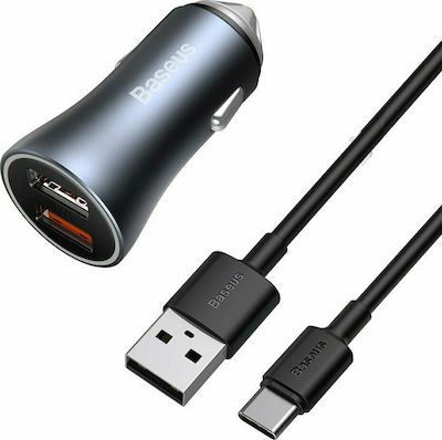 Baseus Autoladegerät Gray Gesamtleistung 5A Schnellladung mit Anschlüssen: 2xUSB inklusive Kabel Typ-C