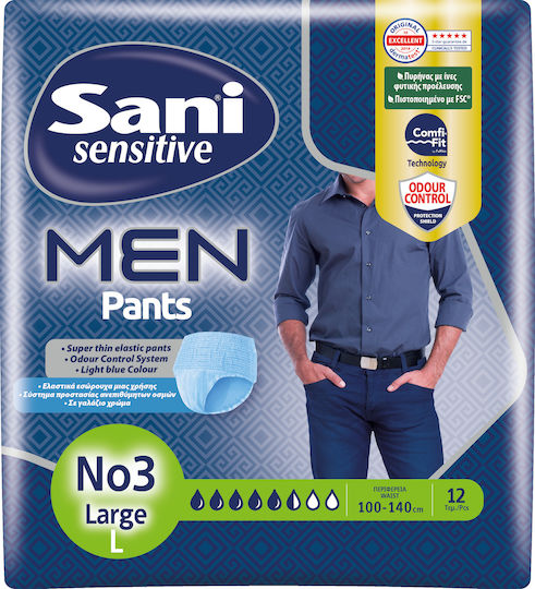Sani Sensitive Men Πάνες Βρακάκι Ακράτειας Large σε Μπλε Χρώμα 12τμχ