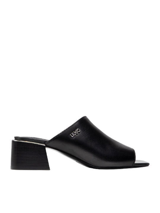 Liu Jo Leather Mules with Chunky Low Heel in Bl...