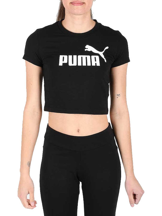 Puma Essentials Slim Logo Κοντομάνικο Crop Top Μαύρο