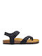Apure Leather Women's Flat Sandals Anatomic with Strap in Black Color