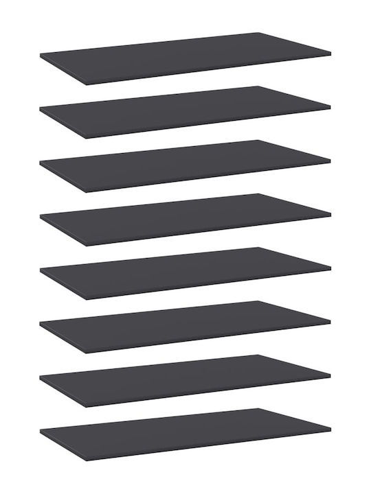 vidaXL Rectangular Bookcase Shelf made of Chipboard in Grey Colour 80x30x1.5cm 805319 8 Pieces