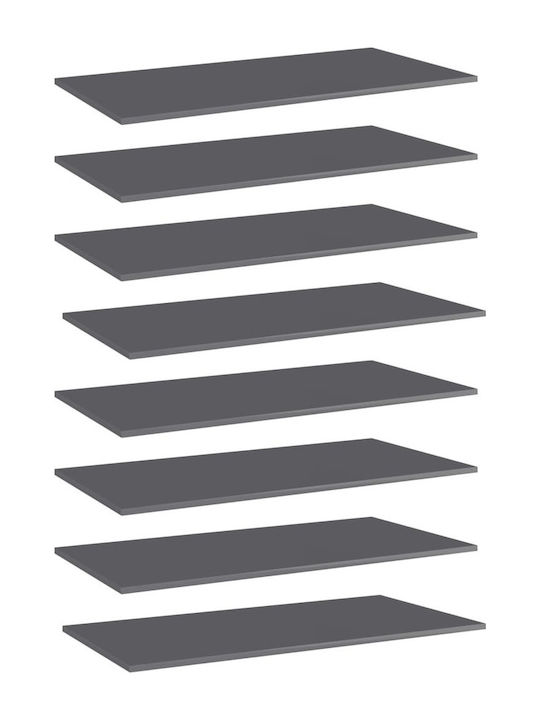 vidaXL Rechteckiges Bücherregal aus Spanplatte Grau Hochglanz 80x30x1,5cm 805329 8 Stück