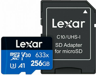 Lexar High-Performance 633x microSDXC 256GB Class 10 U3 V30 A1 UHS-I with Adapter