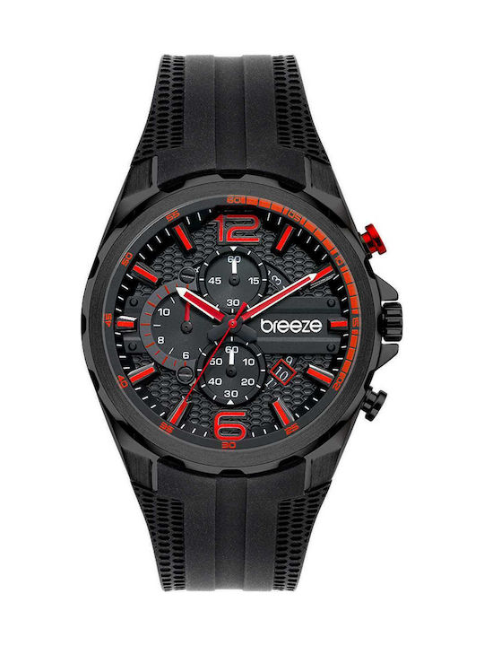 Breeze Intrusio Ανδρικό Ρολόι 45mm Χρονογράφος Μπαταρίας με Μαύρο Καουτσούκ Λουράκι