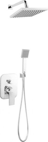 Ferro Squerto Set Mischer, Handbrause & Duschkopf für Wandmontage für Dusche 2 Ausgänge Silber