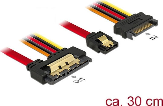 DeLock DeLock Festplattenkabel 13-Pin SATA III / 7-Pin SATA III - 22-Pin SATA III Länge 30cm Rot