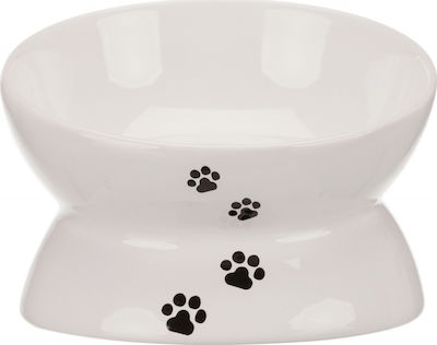 Trixie Ergonomic Shape Ceramic Bol pentru pisici Alb Mâncare & Apă cu Suport 2 sloturi din 150ml 13cm