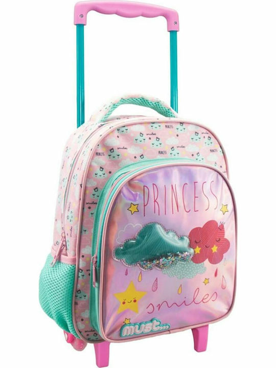 Must Princess Glitter Kindergarten School Trolley Bag Pink L27xW10xH31cm