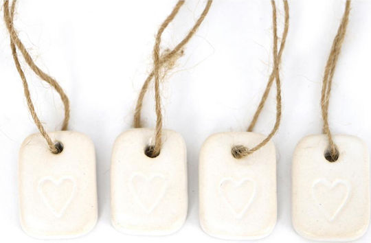 Synchronia Hanging Wall Decor Labels With Heart White Ceramic Material 4 Pieces