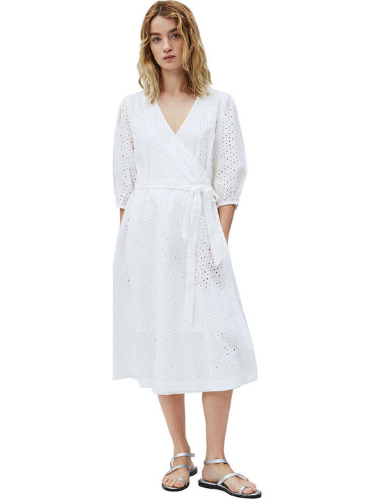 Neila Sommer Midi Kleid Wickel Weiß
