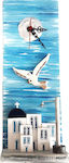 Kapadakis Wood Art Νησιώτικα Σπίτια Με Γλάρο Ρολόι Τοίχου Ξύλινο Μπλε 15x40cm 1009