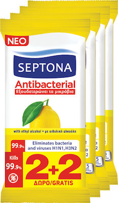 Septona Antibacterial Αντισηπτικά Μαντηλάκια Χεριών 4x15τμχ Λεμόνι