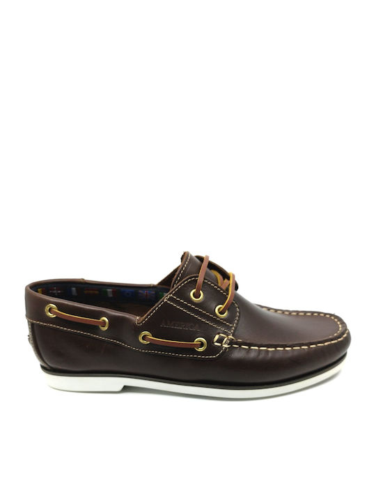 12142 Δερμάτινα Ανδρικά Boat Shoes σε Καφέ Χρώμα