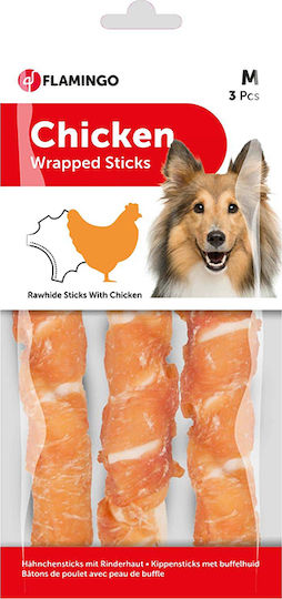 Flamingo Wrapped Dog Stick Treats Medium Breeds Gluten Free with Chicken 17cm 155gr 3pcs 514534