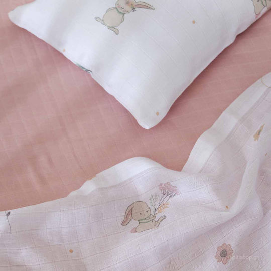 Nima Σετ Βρεφικά Σεντόνια Κούνιας Βαμβακερά Bunny Love Ροζ 120x170εκ. 3τμχ