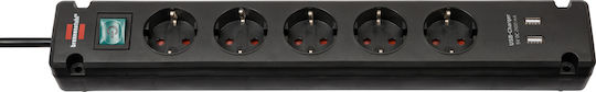 Brennenstuhl Bremounta Πολύπριζο Aσφαλείας 5 Θέσεων με 2 USB-A, Διακόπτη και Καλώδιο 3m