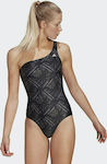 Adidas Asymmetrical Festivibes Athletic One-Piece Swimsuit with One Shoulder Black