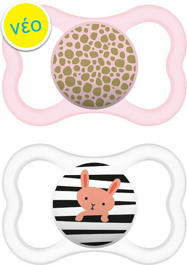 Mam Orthodontic Pacifiers Silicone Zebra-Bunny - Pink - Transparent for 16+ months 2pcs