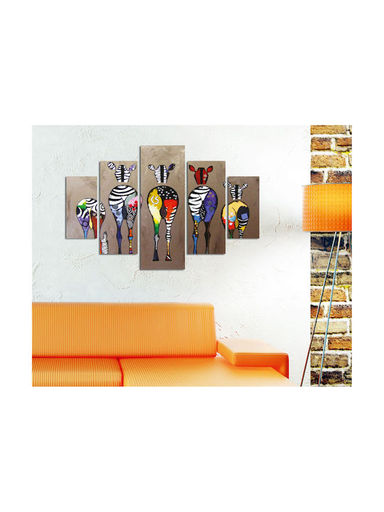 HomeMarkt Colorful Zebras Πεντάπτυχος Πίνακας Ξύλινος 56x92cm