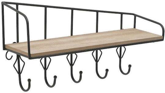 Inart Метална Стенна Закачалка С 5 Места Кафява 49x14x26см