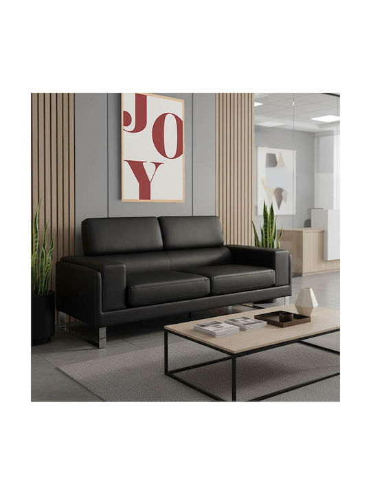 Shea Τριθέσιος Καναπές Δερματίνη Μαύρο - Inox 198x80x87εκ.
