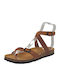 Bankog Leather Women's Flat Sandals Anatomic with Strap Apure Roble