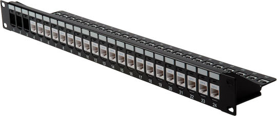Roline Patch Panel Keystone για Rack 1U 19" 24 Θυρών cat6 Μαύρο