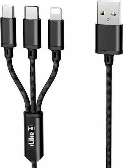 iLike Braided USB to Lightning / Type-C / micro USB 1.2m Cable (CCI02BK)