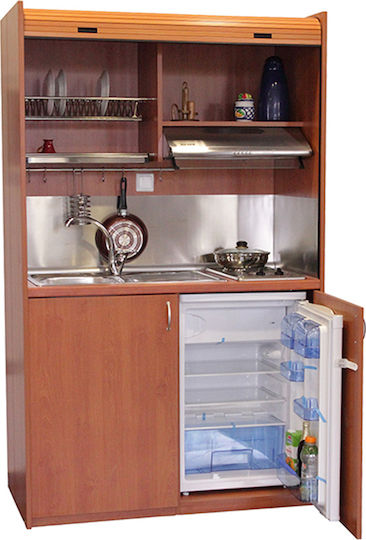 Silver Silver Horizontal Kitchenette with Left Sink Bowl 125x65x209cm Oak