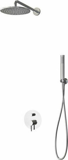 Karag Artemis Set Mischer, Handbrause & Duschkopf für Wandmontage für Dusche 2 Ausgänge Edelstahl Chrome