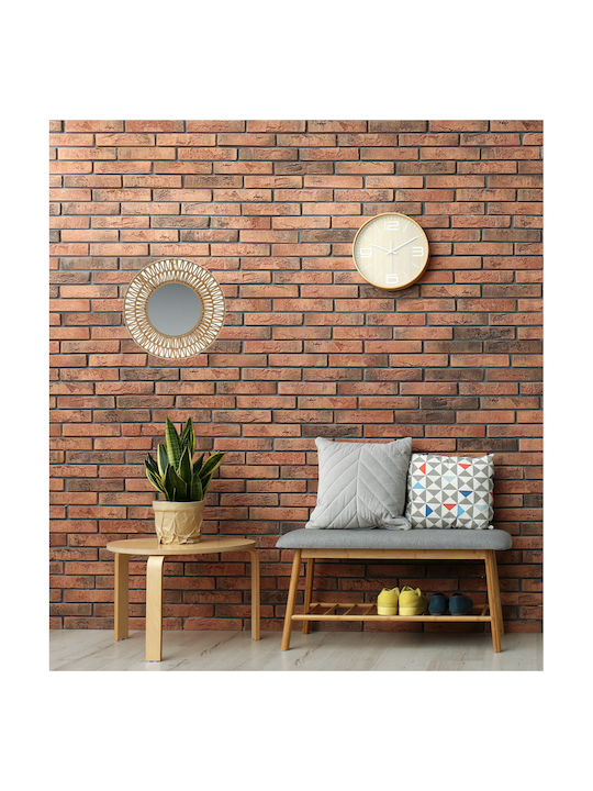 Wall Mirror with Brown Wooden Frame Diameter 45cm 1pcs
