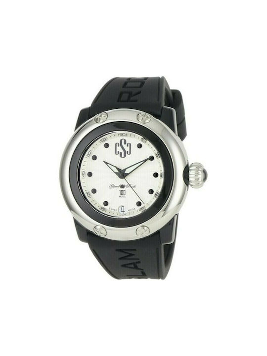 Glam Rock Watch with Black Rubber Strap